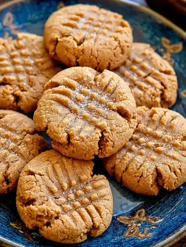 A stack of Vegan Peanut Butter Cookies with classic fork criss-cross marks on a wire cooling rack
