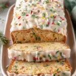 A thick slice of Vegan Sugar Cookie Bread on a wooden board showing the crackly sugar crust