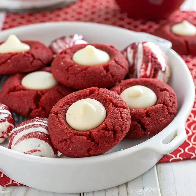 Delish Red Velvet Thumbprint Cookies