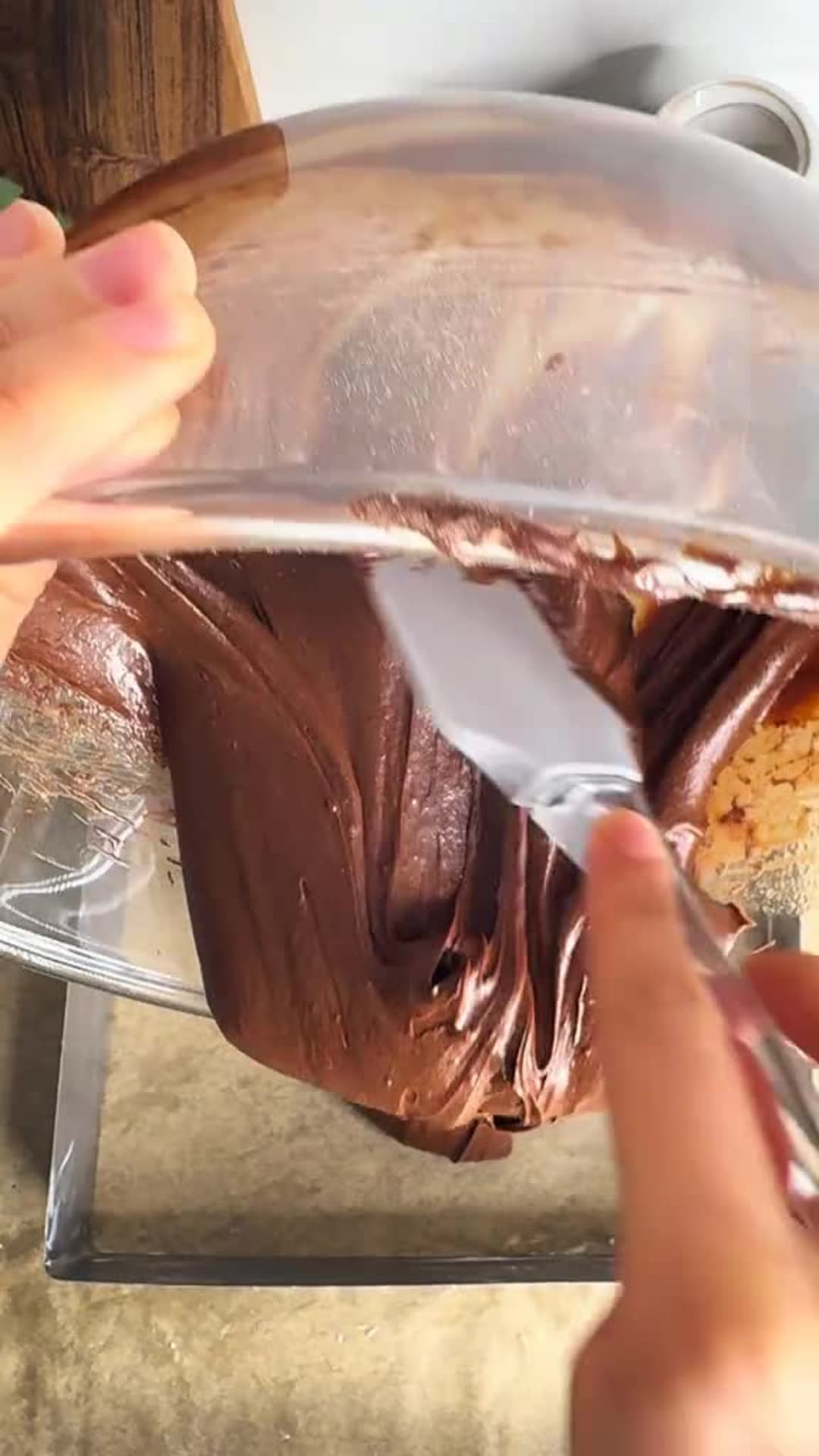Fudgy Salted Caramel Pecan Brownies - Pouring batter into pan