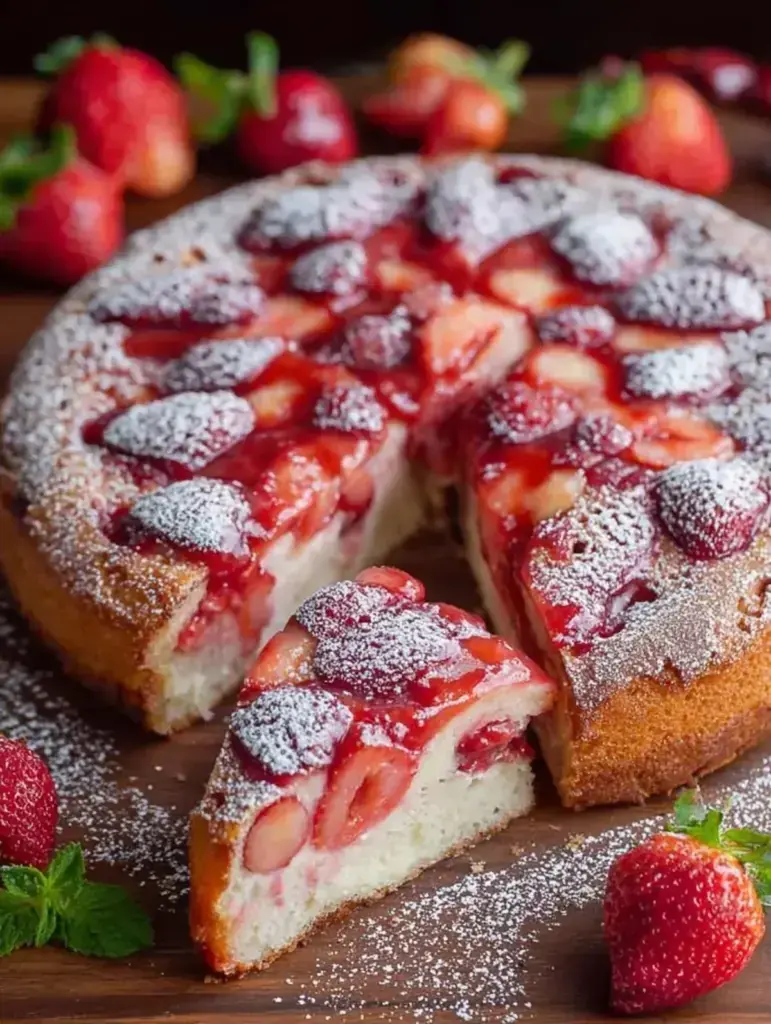 Easy Strawberry Cake with Strawberry Sauce recipe