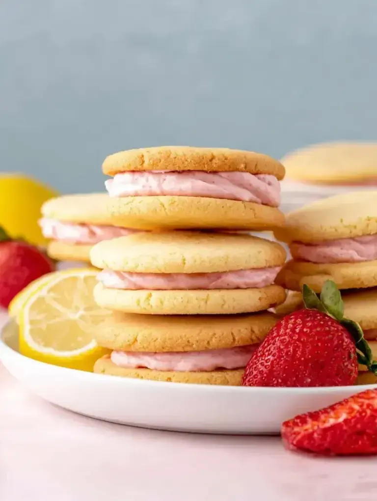 Lemon Sandwich Cookies with Strawberry Frosting - easy dessert recipe