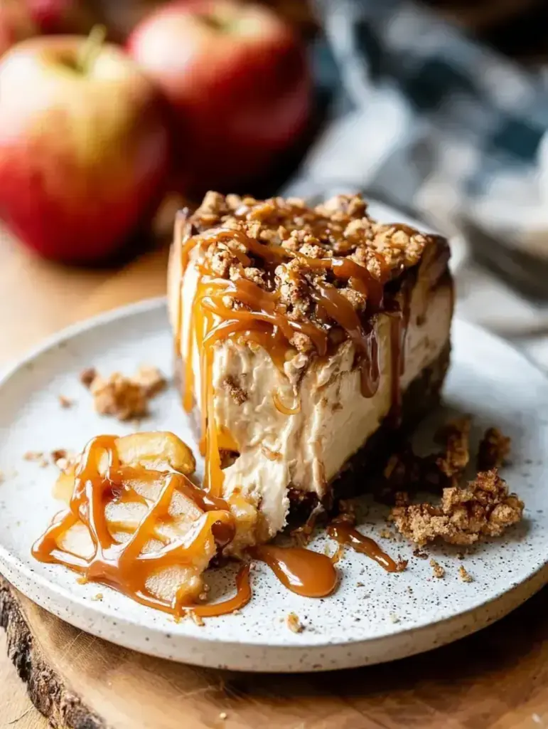Salted Caramel Vegan Apple Crumble Cheesecake recipe